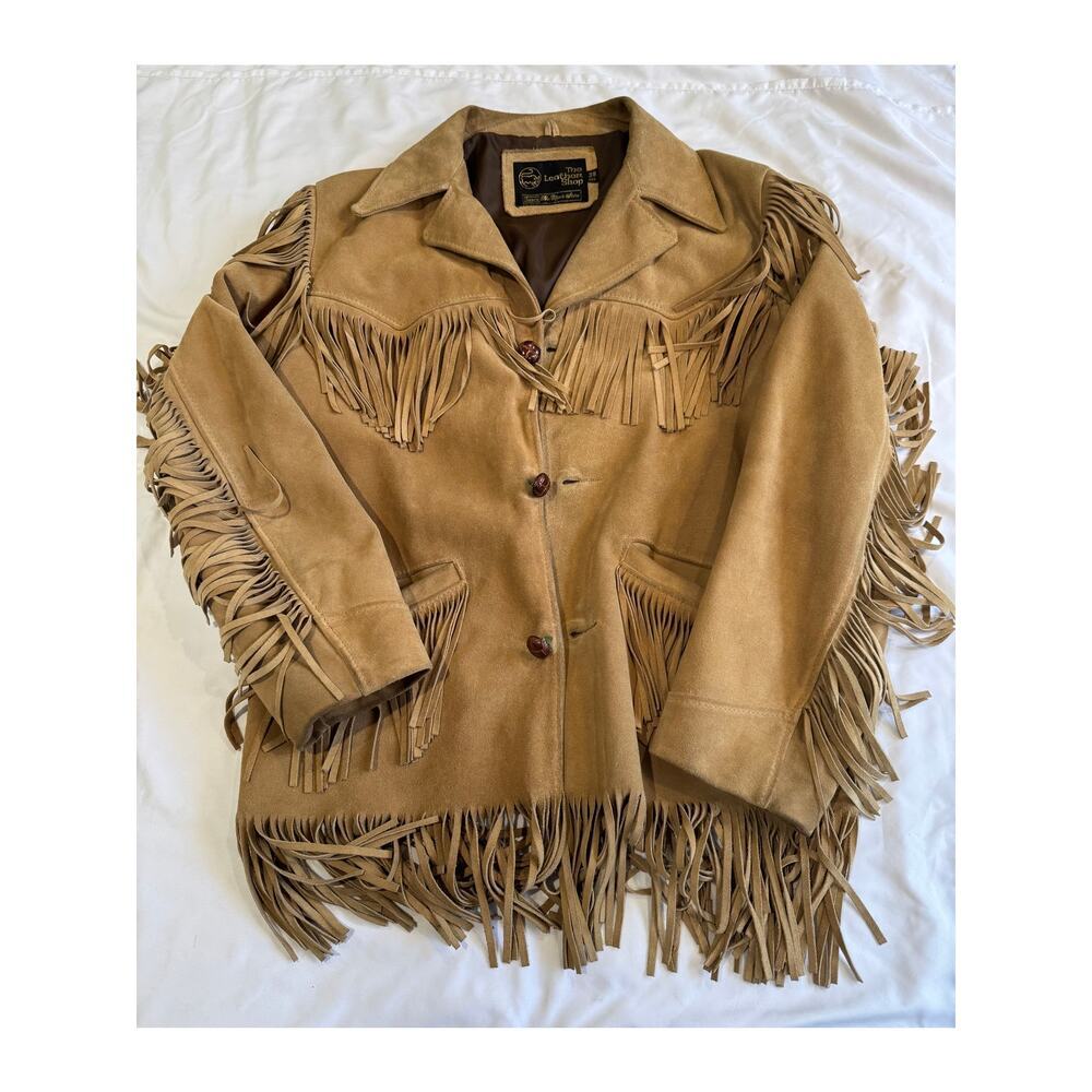Vintage Sears The Leather Shop Leather Fringe Jacket Brown USA Western - Picture 3 of 16